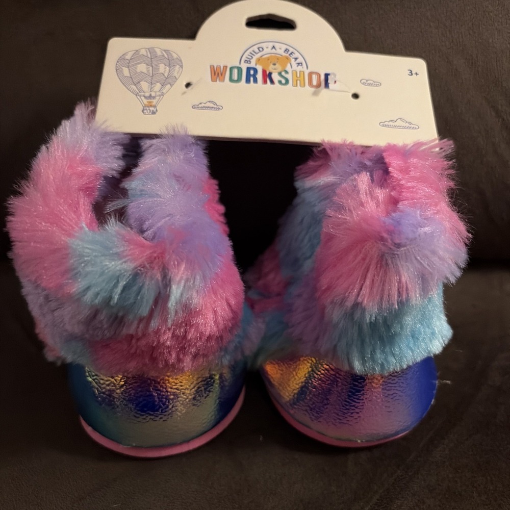 NWT Build A Bear BAB Metallic Furry Purple‎ Pink Blue Boots